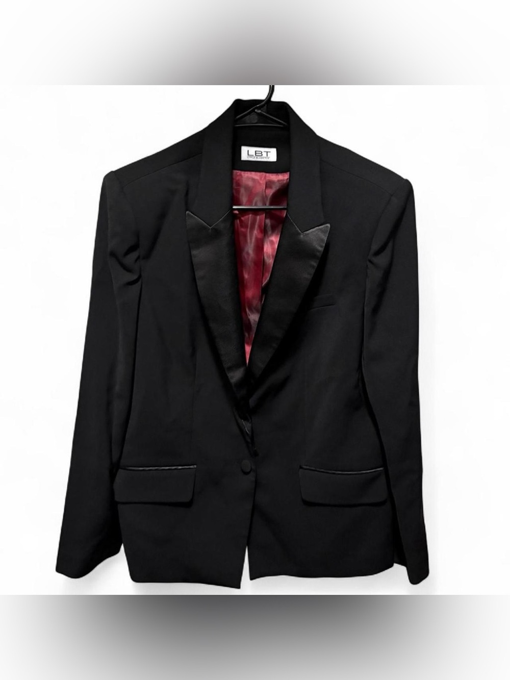 Little Black Tux Women’s black blazer + Black long sleeve button up under shirt